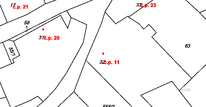 Horšice 11 na parcele st. 32 v KÚ Horšice, Katastrální mapa