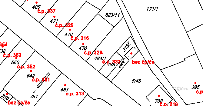 Popice 333 na parcele st. 484/1 v KÚ Popice, Katastrální mapa