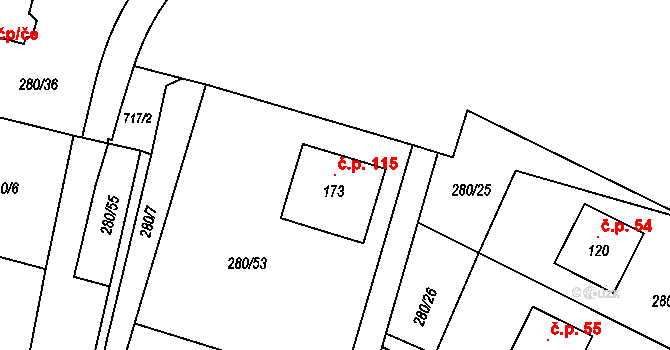 Sedlečko 115, Šemnice na parcele st. 173 v KÚ Sedlečko u Karlových Var, Katastrální mapa