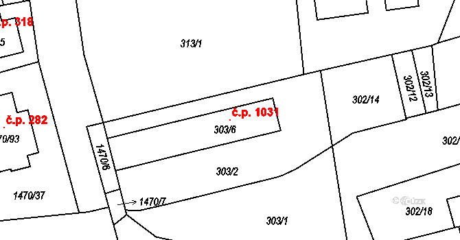 Šeberov 1031, Praha na parcele st. 303/6 v KÚ Šeberov, Katastrální mapa