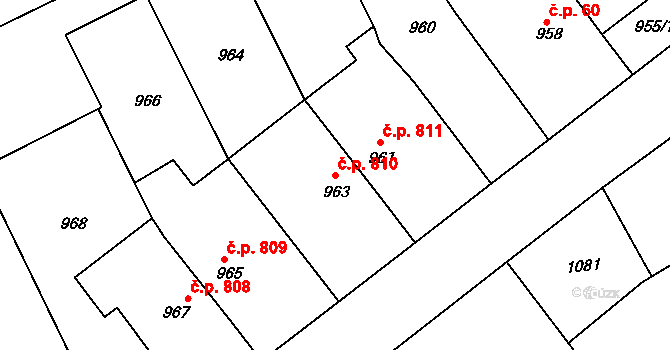 Hustopeče 810 na parcele st. 963 v KÚ Hustopeče u Brna, Katastrální mapa