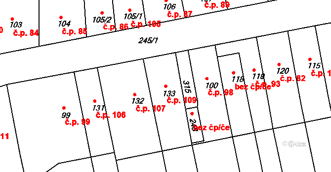 Količín 109, Holešov na parcele st. 133 v KÚ Količín, Katastrální mapa