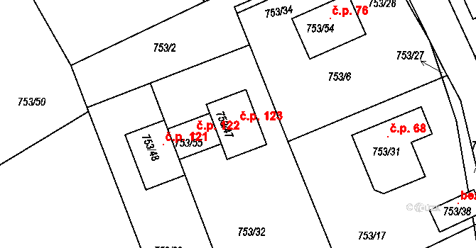 Lazec 123, Příbram na parcele st. 753/47 v KÚ Lazec, Katastrální mapa