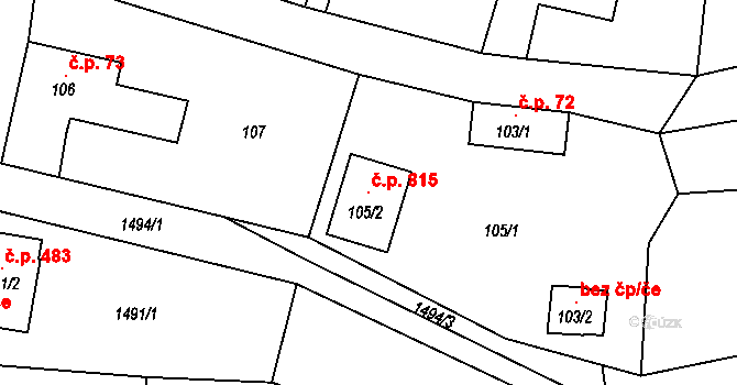 Fryčovice 815 na parcele st. 105/2 v KÚ Fryčovice, Katastrální mapa