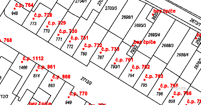 Bystřice pod Hostýnem 733 na parcele st. 787 v KÚ Bystřice pod Hostýnem, Katastrální mapa
