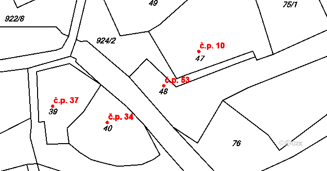Číčov 53, Spálené Poříčí na parcele st. 48 v KÚ Číčov, Katastrální mapa