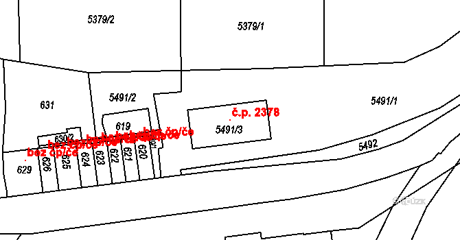 Vsetín 2378 na parcele st. 5491/3 v KÚ Vsetín, Katastrální mapa