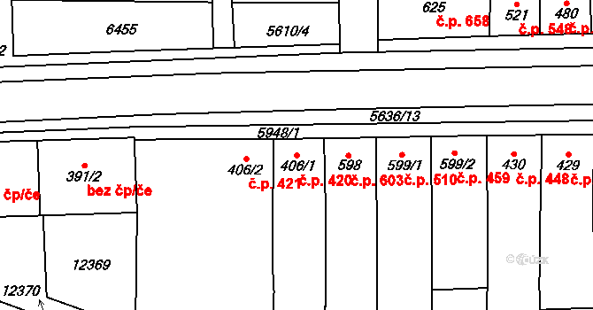 Hrušovany nad Jevišovkou 420 na parcele st. 406/1 v KÚ Hrušovany nad Jevišovkou, Katastrální mapa