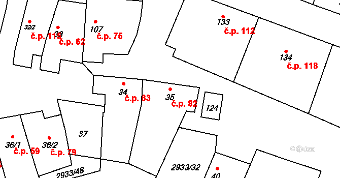Mašovice 82 na parcele st. 35 v KÚ Mašovice u Znojma, Katastrální mapa