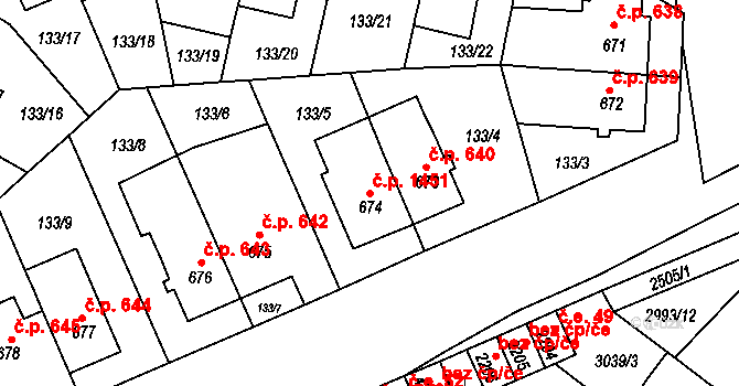 Kyjov 1451 na parcele st. 674 v KÚ Kyjov, Katastrální mapa