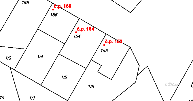 Běrunice 153 na parcele st. 153 v KÚ Běrunice, Katastrální mapa