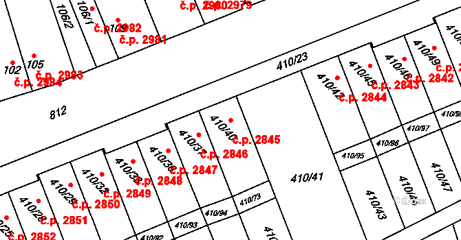 Znojmo 2845 na parcele st. 410/40 v KÚ Znojmo-Louka, Katastrální mapa