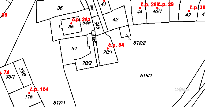 Přerov III-Lověšice 54, Přerov na parcele st. 70/1 v KÚ Lověšice u Přerova, Katastrální mapa