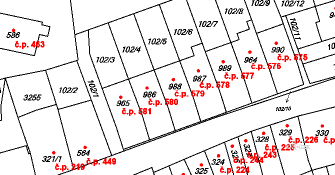 Tovačov I-Město 579, Tovačov na parcele st. 988 v KÚ Tovačov, Katastrální mapa