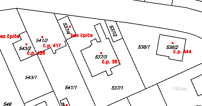 Sedlec 361, Kutná Hora na parcele st. 537/3 v KÚ Sedlec u Kutné Hory, Katastrální mapa