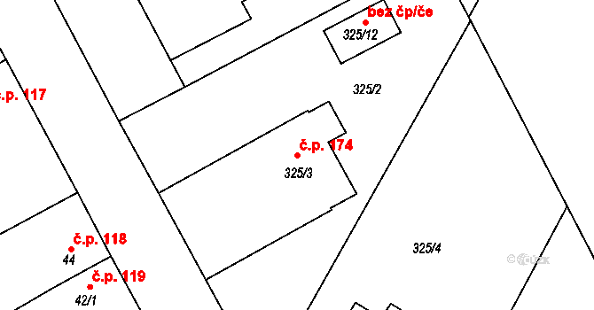 Hlízov 174 na parcele st. 325/3 v KÚ Hlízov, Katastrální mapa