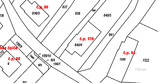 Konice 176, Znojmo na parcele st. 840/4 v KÚ Konice u Znojma, Katastrální mapa