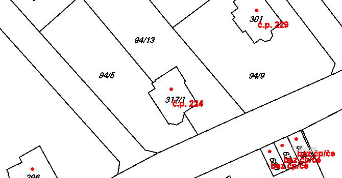 Radošovice 224, Říčany na parcele st. 317/1 v KÚ Říčany-Radošovice, Katastrální mapa