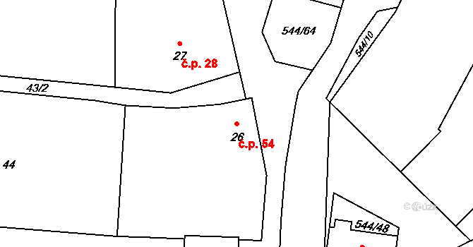 Miletice 54, Černuc na parcele st. 26 v KÚ Miletice u Velvar, Katastrální mapa