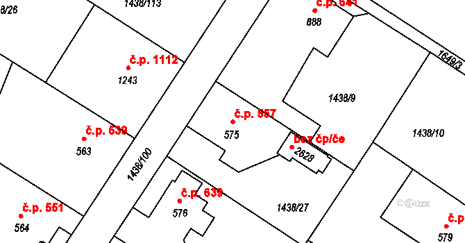 Říčany 557 na parcele st. 575 v KÚ Říčany u Prahy, Katastrální mapa
