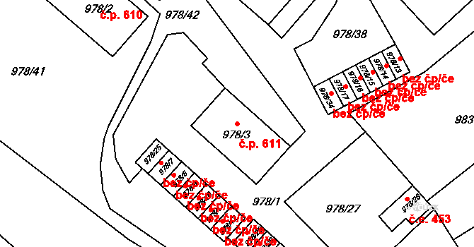 Doksy 611 na parcele st. 978/3 v KÚ Doksy u Máchova jezera, Katastrální mapa