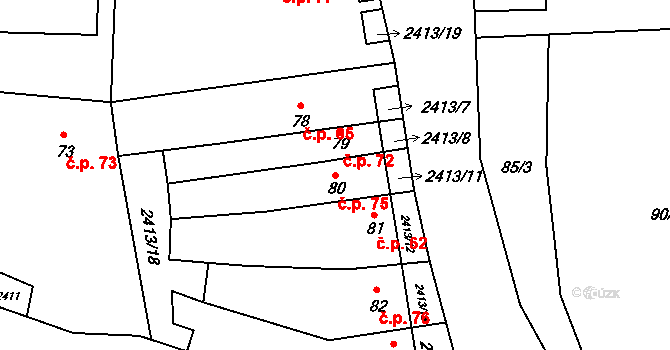 Hodice 75 na parcele st. 80 v KÚ Hodice, Katastrální mapa