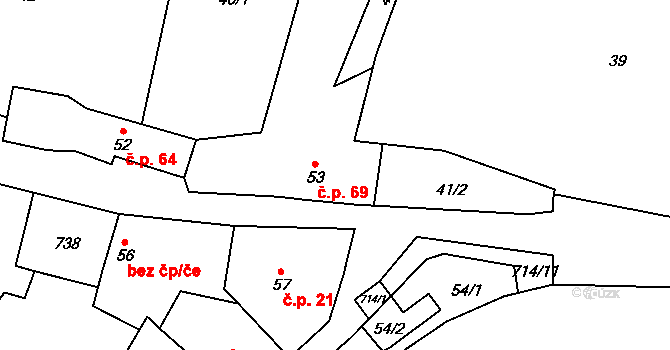 Zdislavice 69, Troubky-Zdislavice na parcele st. 53 v KÚ Zdislavice, Katastrální mapa