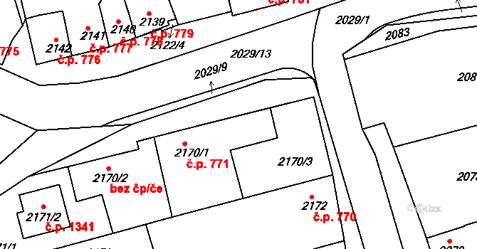 Slavíkovice 771, Rousínov na parcele st. 2170/1 v KÚ Rousínov u Vyškova, Katastrální mapa