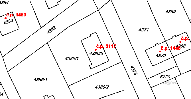Pod Bezručovým vrchem 2117, Krnov na parcele st. 4380/3 v KÚ Krnov-Horní Předměstí, Katastrální mapa