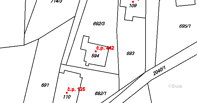 Metylovice 442 na parcele st. 594 v KÚ Metylovice, Katastrální mapa