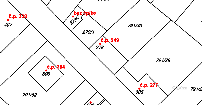 Cerhenice 249 na parcele st. 278 v KÚ Cerhenice, Katastrální mapa