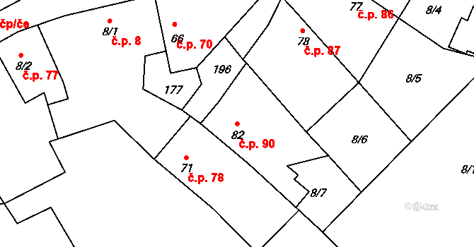 Cerhýnky 90, Cerhenice na parcele st. 82 v KÚ Cerhýnky, Katastrální mapa