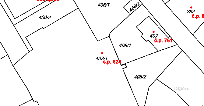 Frýdlant 824 na parcele st. 432/1 v KÚ Frýdlant, Katastrální mapa
