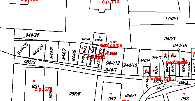 Hrádek nad Nisou 84 na parcele st. 945/1 v KÚ Hrádek nad Nisou, Katastrální mapa