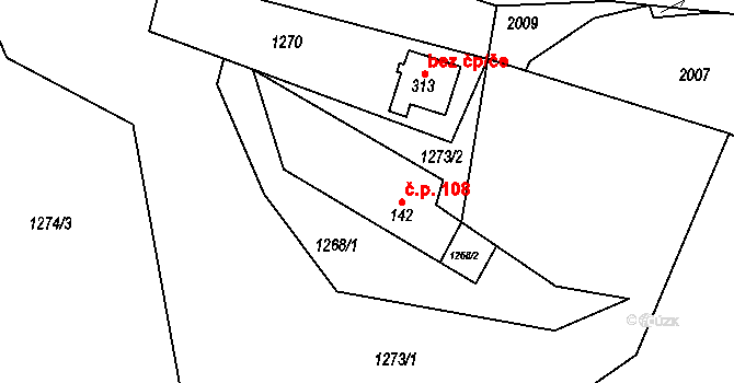 Stružinec 108 na parcele st. 142 v KÚ Stružinec u Lomnice nad Popelkou, Katastrální mapa