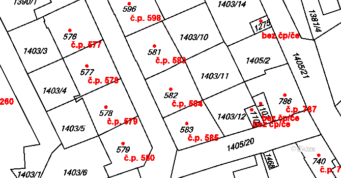 Úpice 584 na parcele st. 582 v KÚ Úpice, Katastrální mapa