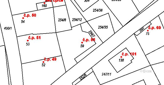 Bubovice 55 na parcele st. 59 v KÚ Bubovice, Katastrální mapa