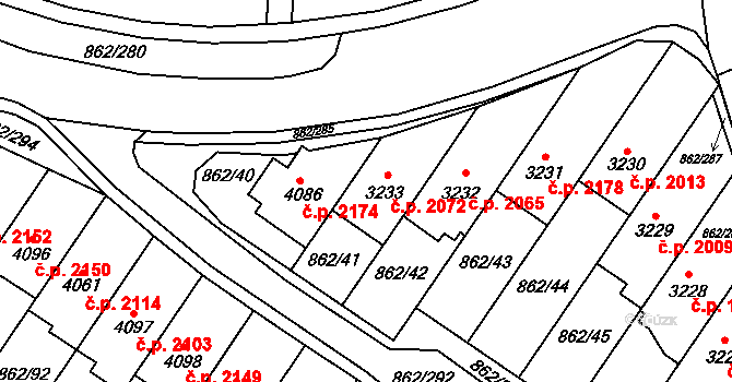 Blansko 2072 na parcele st. 3233 v KÚ Blansko, Katastrální mapa