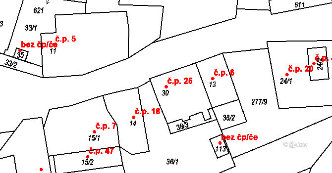 Trněný Újezd 25, Mořina na parcele st. 30 v KÚ Trněný Újezd, Katastrální mapa