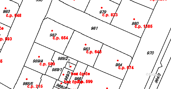 Děčín IV-Podmokly 643, Děčín na parcele st. 983 v KÚ Podmokly, Katastrální mapa