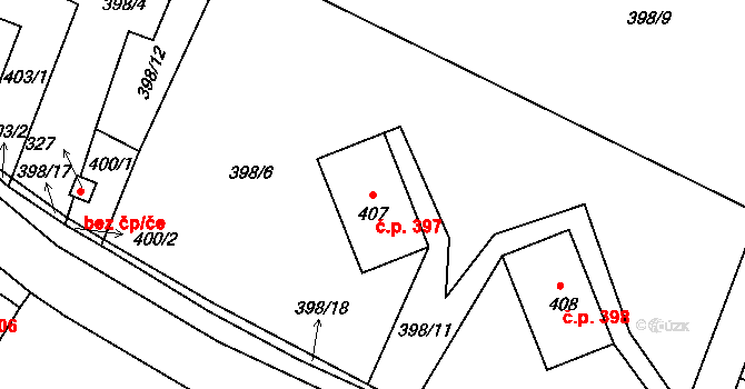 Raškovice 397 na parcele st. 407 v KÚ Raškovice, Katastrální mapa