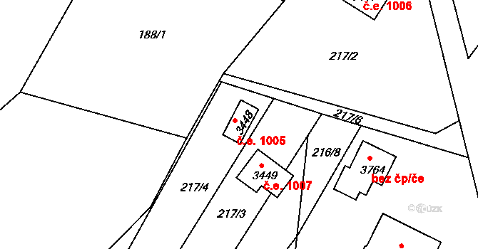 Ostravice 1005 na parcele st. 3448 v KÚ Staré Hamry 2, Katastrální mapa