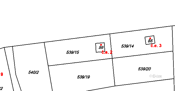 Lážovice 2 na parcele st. 86 v KÚ Lážovice, Katastrální mapa