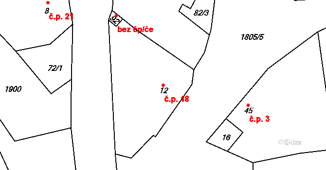 Slavice 18, Horní Kozolupy na parcele st. 12 v KÚ Slavice u Horních Kozolup, Katastrální mapa