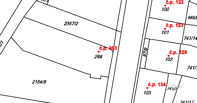 Březová nad Svitavou 393 na parcele st. 289 v KÚ Zářečí nad Svitavou, Katastrální mapa