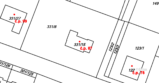 Hlušovice 87 na parcele st. 331/15 v KÚ Hlušovice, Katastrální mapa