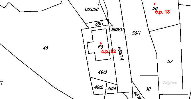 Kal 52, Pecka na parcele st. 60 v KÚ Kal, Katastrální mapa