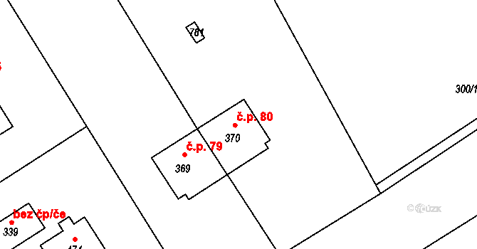Dymokury 80 na parcele st. 370 v KÚ Dymokury, Katastrální mapa