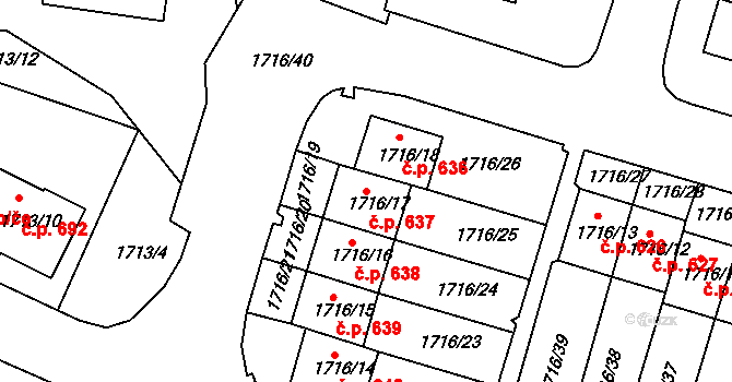 Miřetice u Klášterce nad Ohří 637, Klášterec nad Ohří na parcele st. 1716/17 v KÚ Miřetice u Klášterce nad Ohří, Katastrální mapa