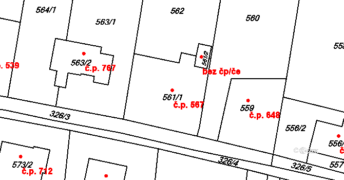 Skřečoň 567, Bohumín na parcele st. 561/1 v KÚ Skřečoň, Katastrální mapa